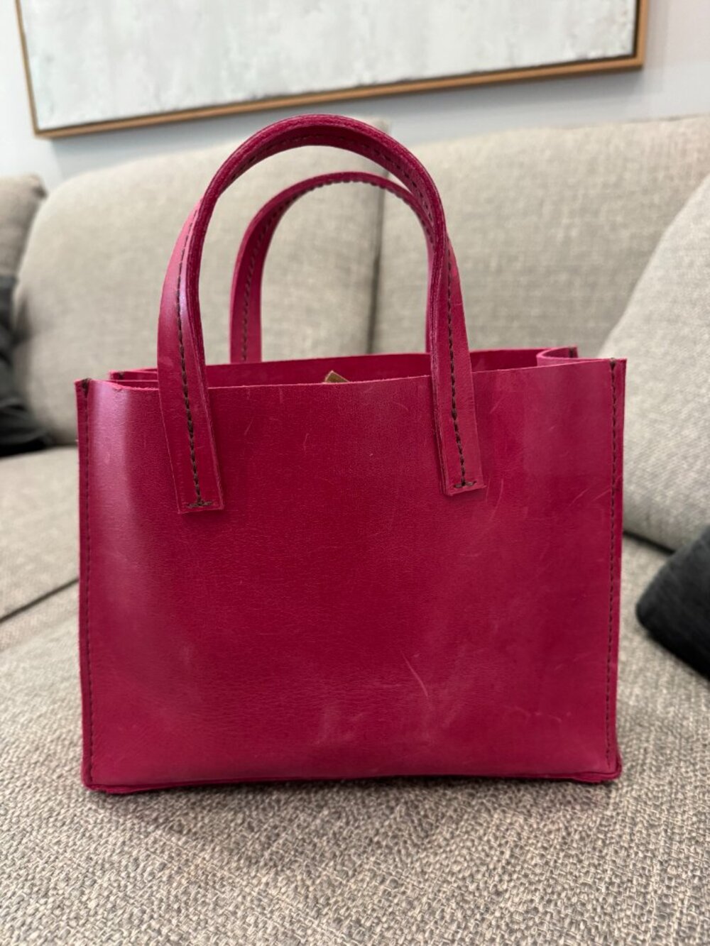 Parker Clay Avila Mini Tote Fuchsia Ethiopian Leather Quiet Luxury Handbag - Picture 7 of 12